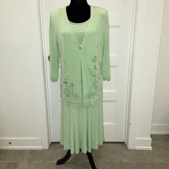 4 pcs outfit Skirt Pants Top & Cardigan Light Green Floral size Small Picadilly - Picture 4 of 13